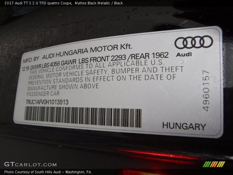 Mythos Black Metallic / Black 2017 Audi TT S 2.0 TFSI quattro Coupe