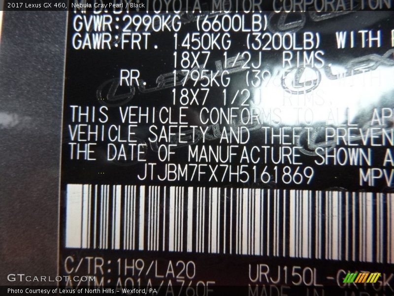 Nebula Gray Pearl / Black 2017 Lexus GX 460