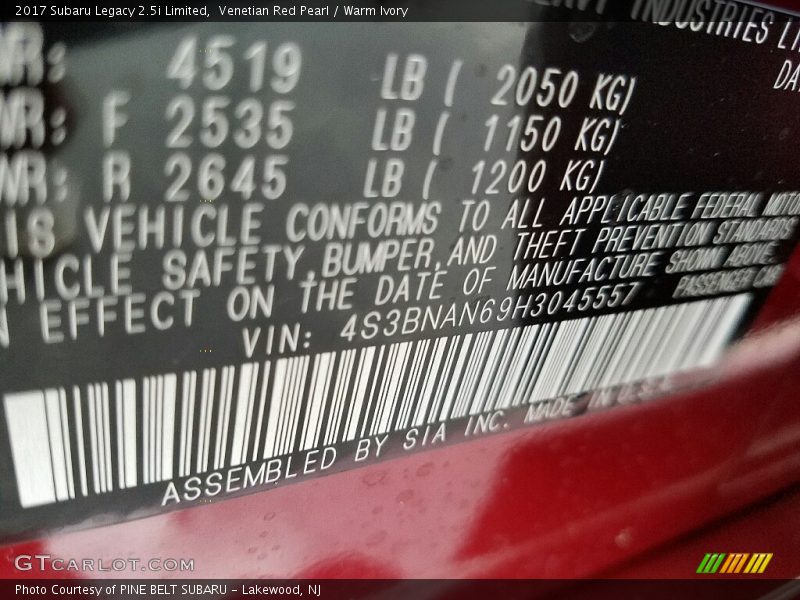 Venetian Red Pearl / Warm Ivory 2017 Subaru Legacy 2.5i Limited