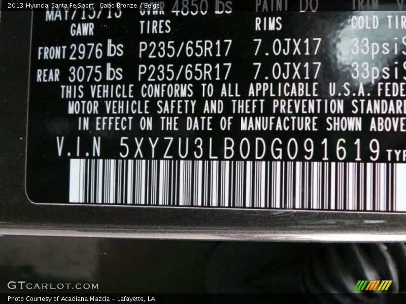 Cabo Bronze / Beige 2013 Hyundai Santa Fe Sport