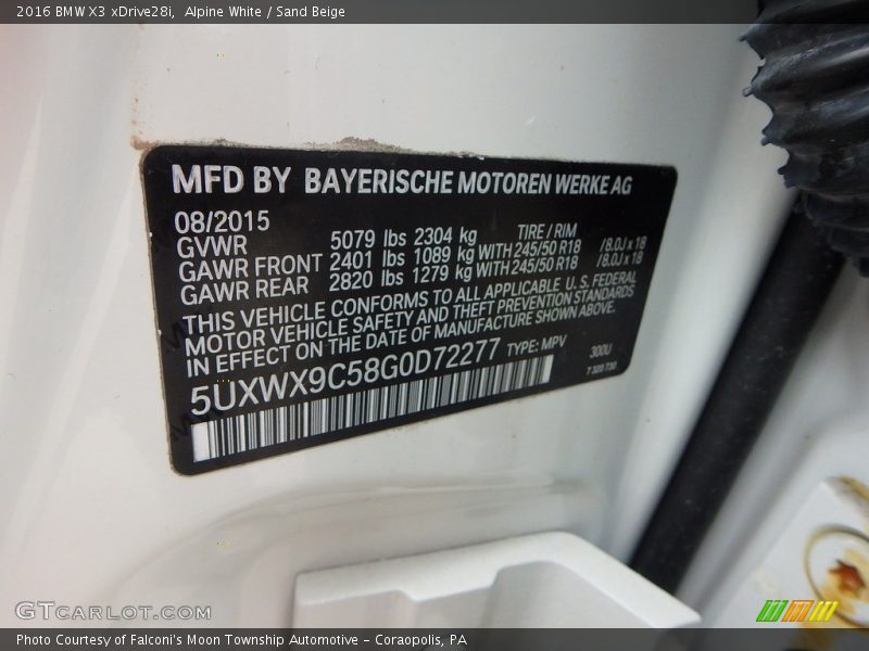 Alpine White / Sand Beige 2016 BMW X3 xDrive28i