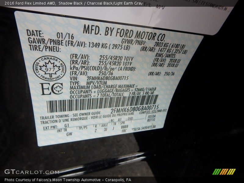 Shadow Black / Charcoal Black/Light Earth Gray 2016 Ford Flex Limited AWD
