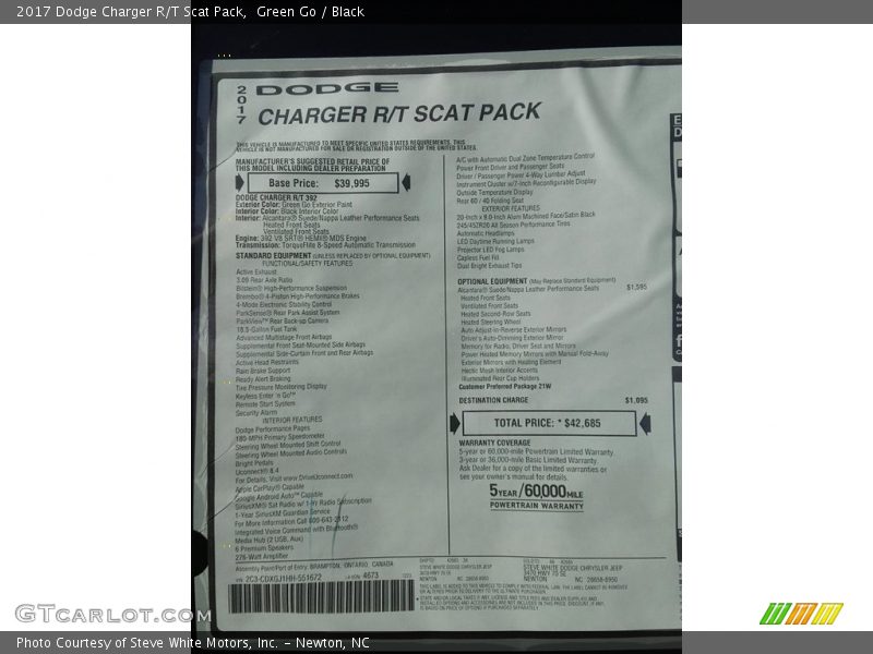  2017 Charger R/T Scat Pack Window Sticker