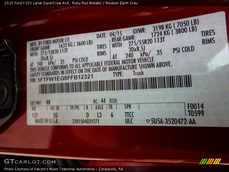 Ruby Red Metallic / Medium Earth Gray 2015 Ford F150 Lariat SuperCrew 4x4