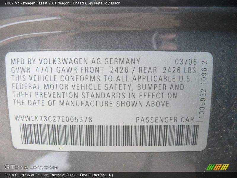 United Grey Metallic / Black 2007 Volkswagen Passat 2.0T Wagon