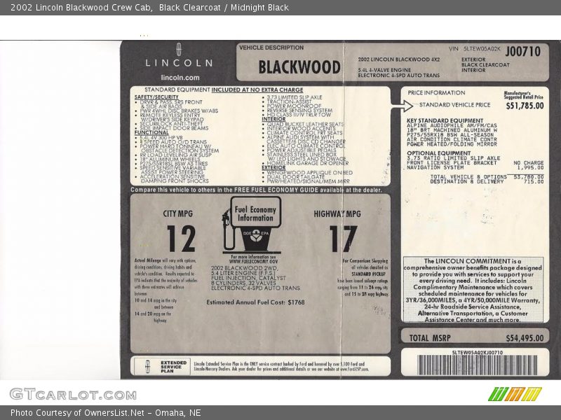 Black Clearcoat / Midnight Black 2002 Lincoln Blackwood Crew Cab