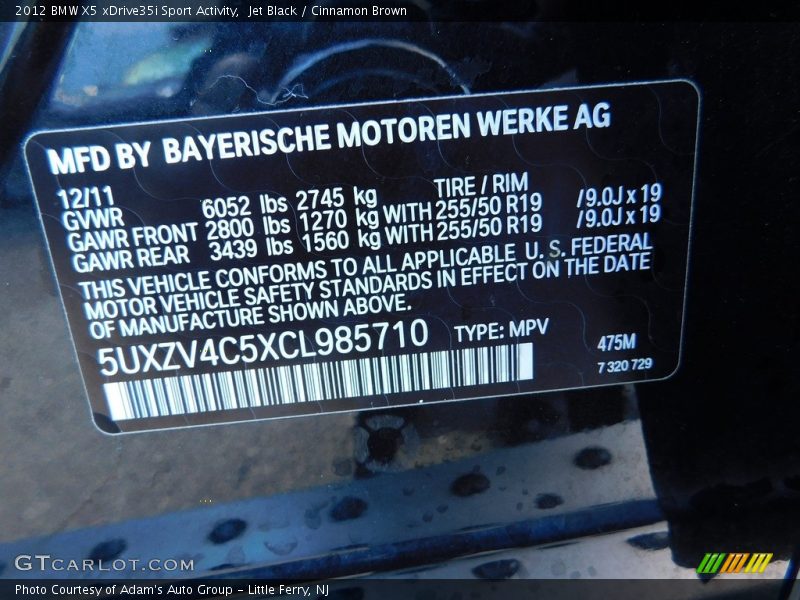 Jet Black / Cinnamon Brown 2012 BMW X5 xDrive35i Sport Activity