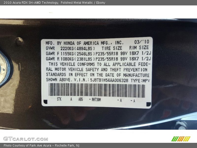 Polished Metal Metallic / Ebony 2010 Acura RDX SH-AWD Technology