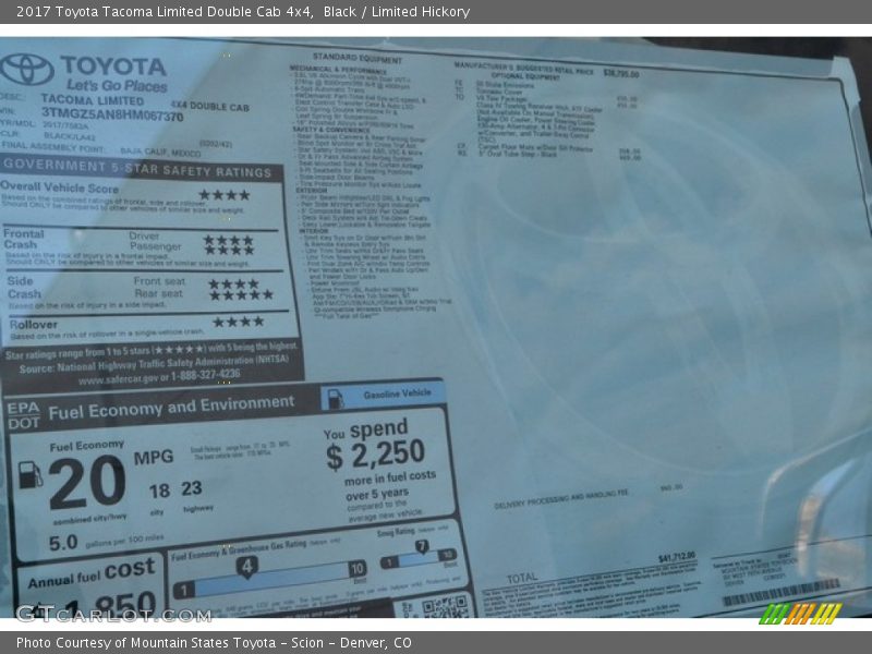 Black / Limited Hickory 2017 Toyota Tacoma Limited Double Cab 4x4