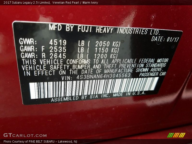 Venetian Red Pearl / Warm Ivory 2017 Subaru Legacy 2.5i Limited
