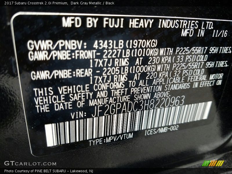 Dark Gray Metallic / Black 2017 Subaru Crosstrek 2.0i Premium