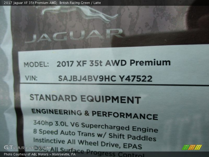 British Racing Green / Latte 2017 Jaguar XF 35t Premium AWD