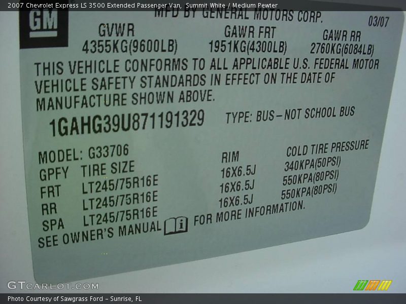Summit White / Medium Pewter 2007 Chevrolet Express LS 3500 Extended Passenger Van