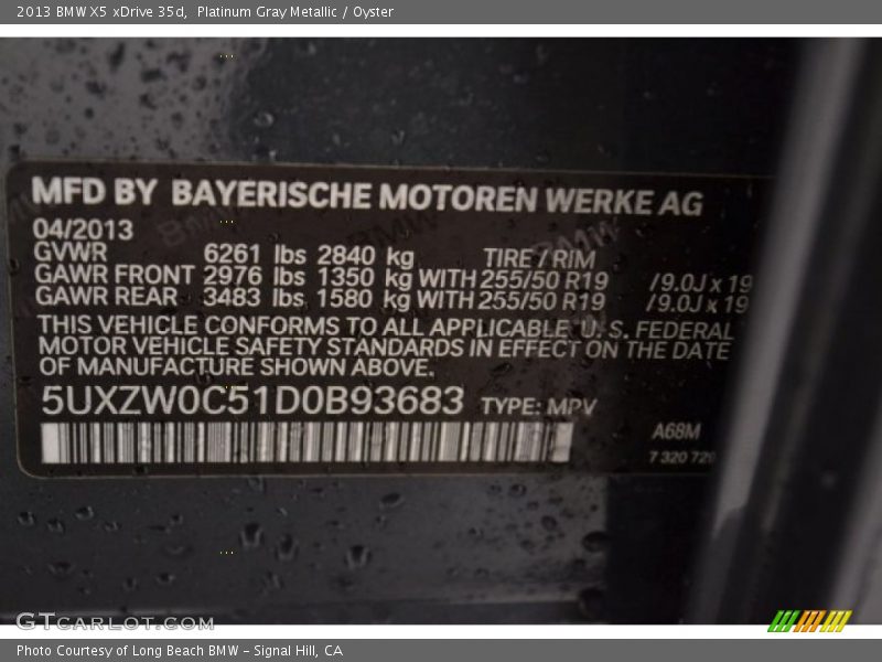 Platinum Gray Metallic / Oyster 2013 BMW X5 xDrive 35d