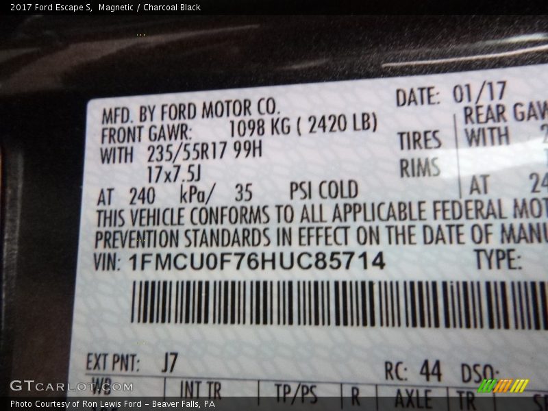Magnetic / Charcoal Black 2017 Ford Escape S