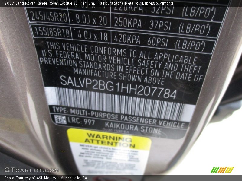 Kaikoura Stone Metallic / Espresso/Almond 2017 Land Rover Range Rover Evoque SE Premium