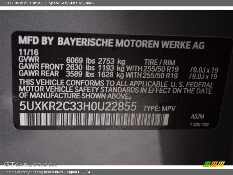 Space Gray Metallic / Black 2017 BMW X5 sDrive35i