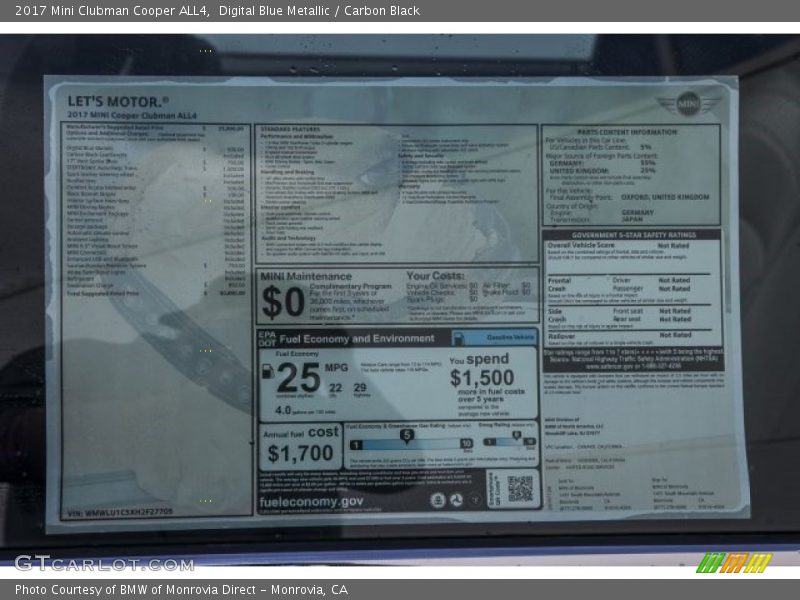 Digital Blue Metallic / Carbon Black 2017 Mini Clubman Cooper ALL4