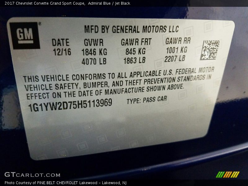 Admiral Blue / Jet Black 2017 Chevrolet Corvette Grand Sport Coupe