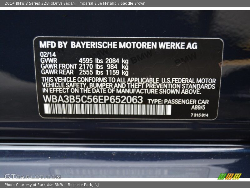Imperial Blue Metallic / Saddle Brown 2014 BMW 3 Series 328i xDrive Sedan