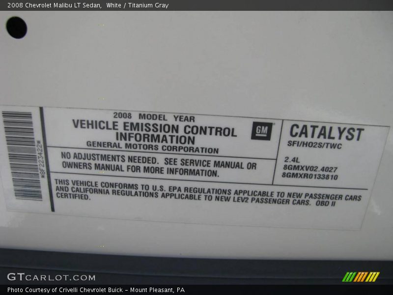 White / Titanium Gray 2008 Chevrolet Malibu LT Sedan