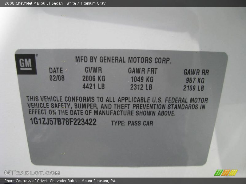 White / Titanium Gray 2008 Chevrolet Malibu LT Sedan