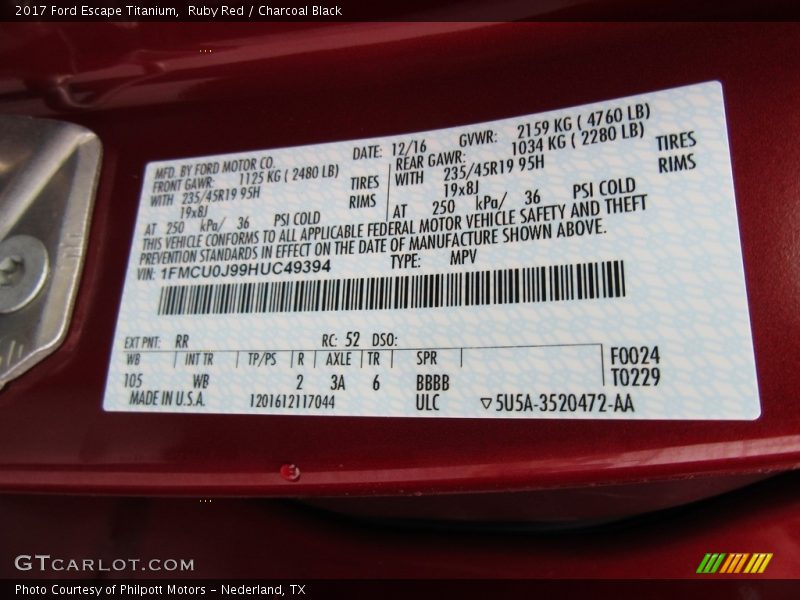 Ruby Red / Charcoal Black 2017 Ford Escape Titanium