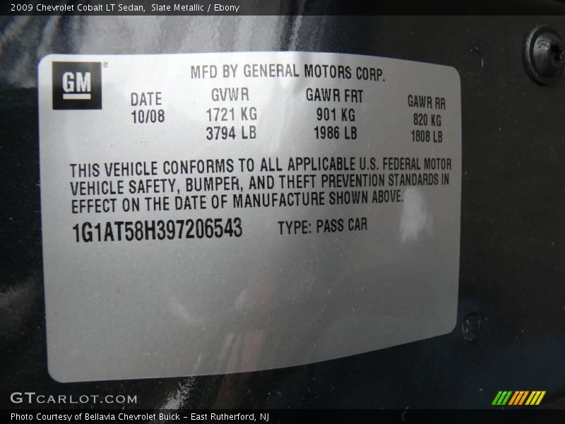 Slate Metallic / Ebony 2009 Chevrolet Cobalt LT Sedan