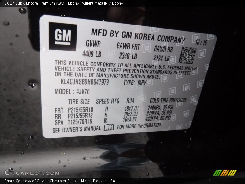 Ebony Twilight Metallic / Ebony 2017 Buick Encore Premium AWD