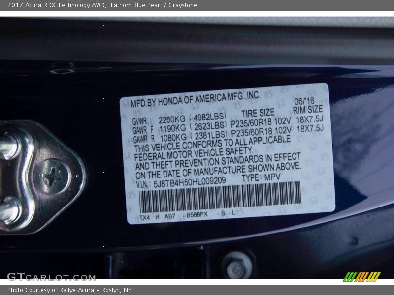 Fathom Blue Pearl / Graystone 2017 Acura RDX Technology AWD