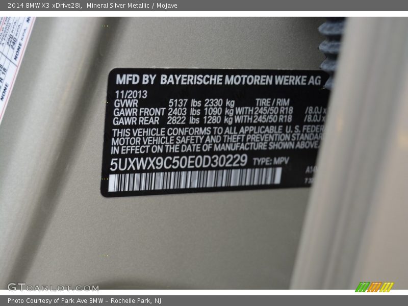 Mineral Silver Metallic / Mojave 2014 BMW X3 xDrive28i