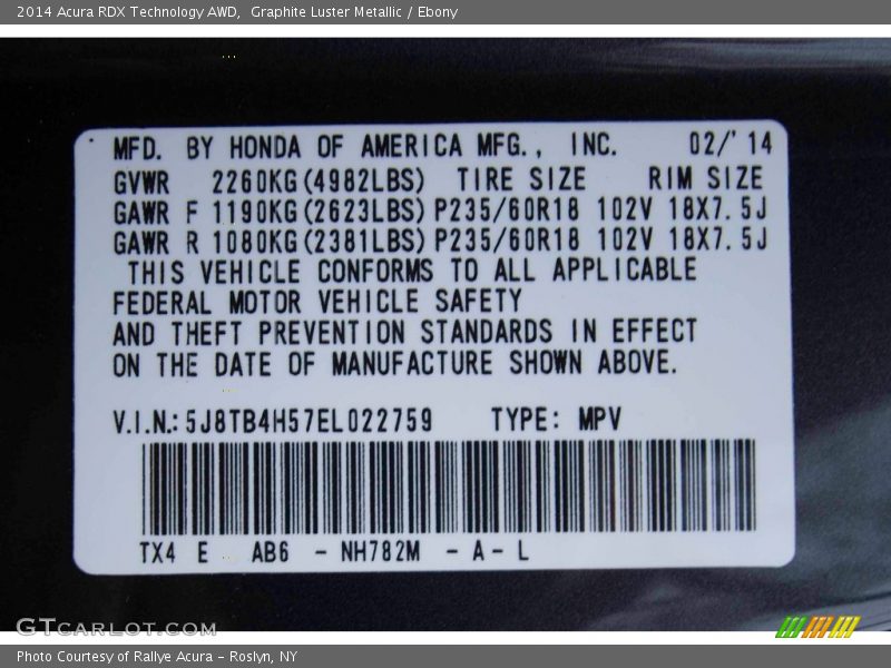Graphite Luster Metallic / Ebony 2014 Acura RDX Technology AWD