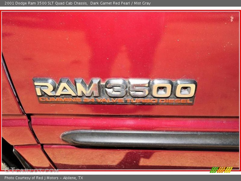 Dark Garnet Red Pearl / Mist Gray 2001 Dodge Ram 3500 SLT Quad Cab Chassis