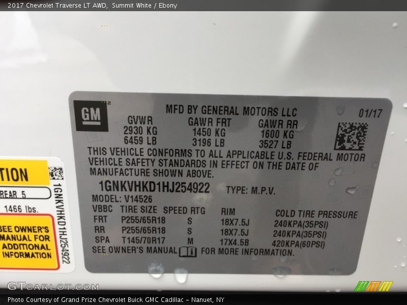 Summit White / Ebony 2017 Chevrolet Traverse LT AWD