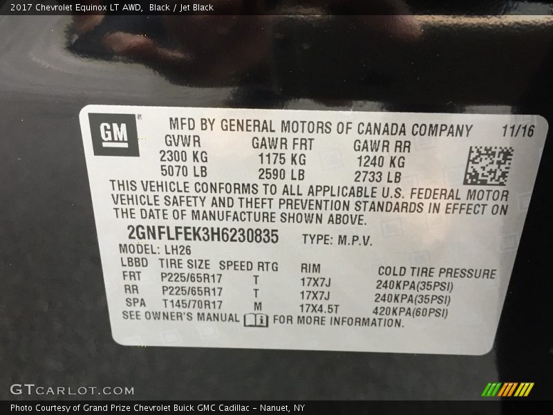 Black / Jet Black 2017 Chevrolet Equinox LT AWD