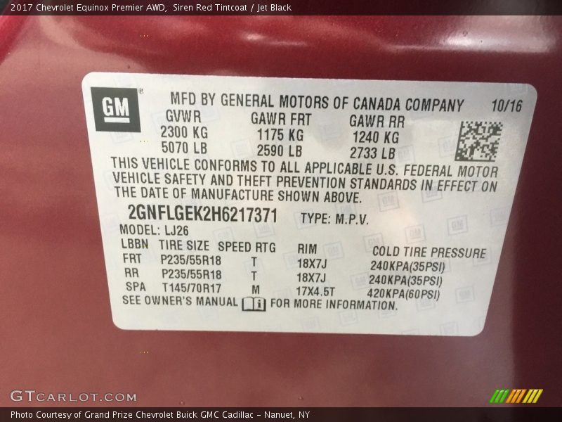 Siren Red Tintcoat / Jet Black 2017 Chevrolet Equinox Premier AWD
