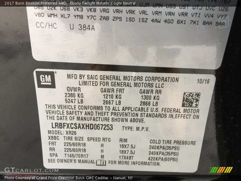 Ebony Twilight Metallic / Light Neutral 2017 Buick Envision Preferred AWD
