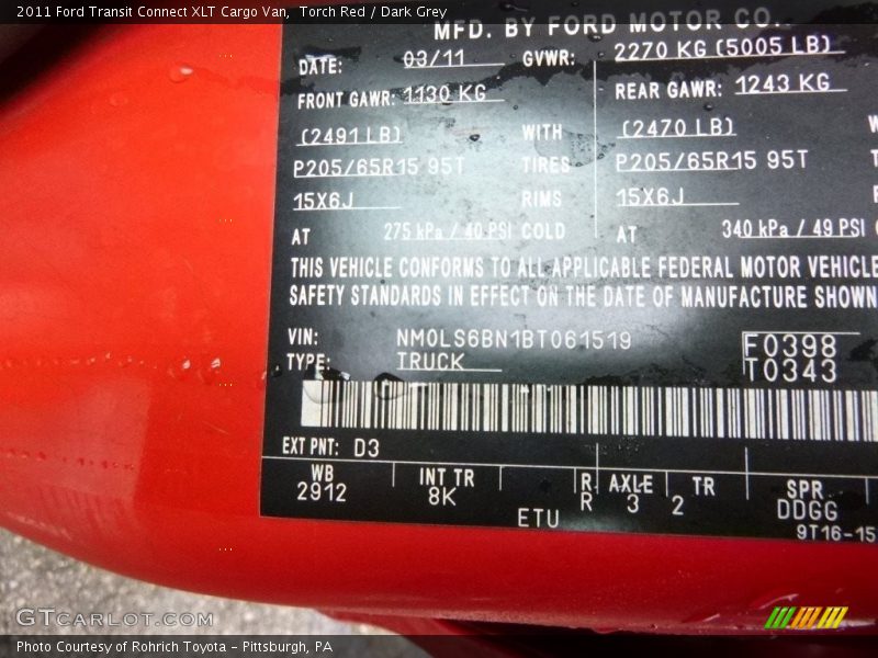Torch Red / Dark Grey 2011 Ford Transit Connect XLT Cargo Van