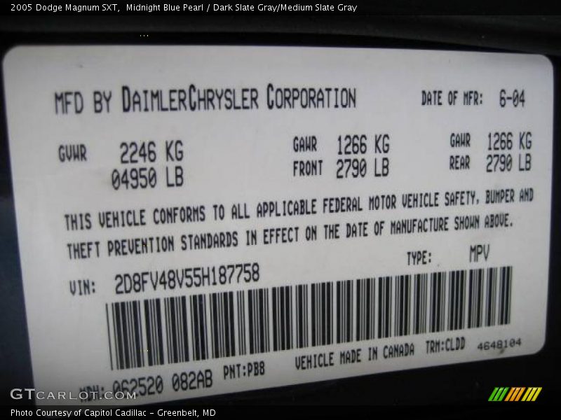 Midnight Blue Pearl / Dark Slate Gray/Medium Slate Gray 2005 Dodge Magnum SXT