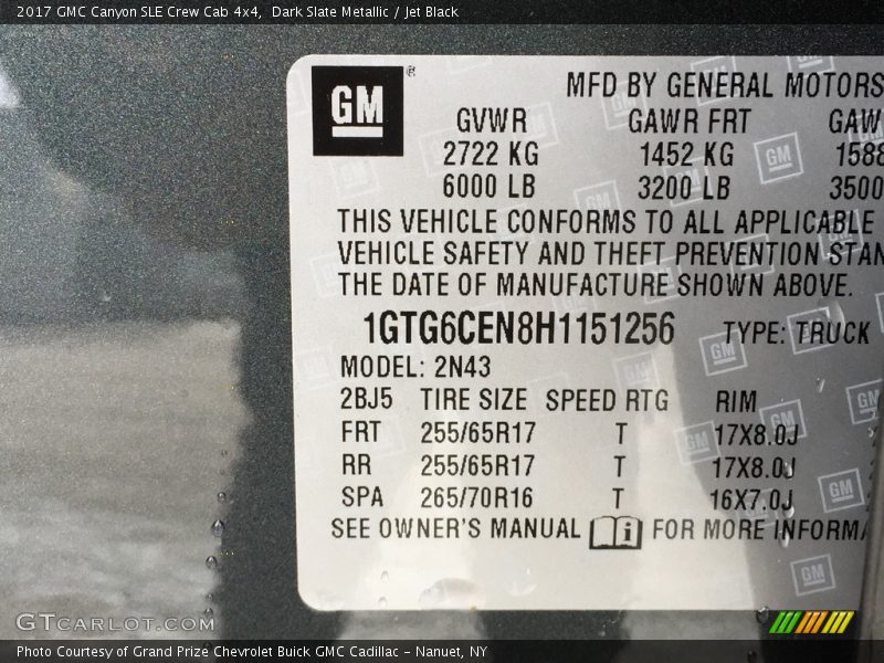 Dark Slate Metallic / Jet Black 2017 GMC Canyon SLE Crew Cab 4x4