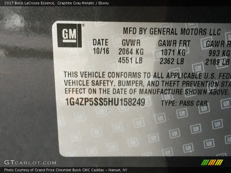 Graphite Gray Metallic / Ebony 2017 Buick LaCrosse Essence