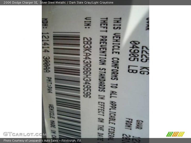 Silver Steel Metallic / Dark Slate Gray/Light Graystone 2006 Dodge Charger SE