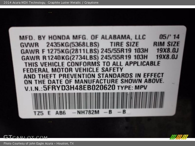 Graphite Luster Metallic / Graystone 2014 Acura MDX Technology