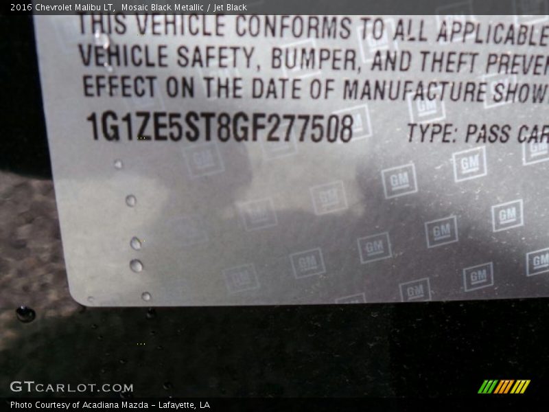 Mosaic Black Metallic / Jet Black 2016 Chevrolet Malibu LT
