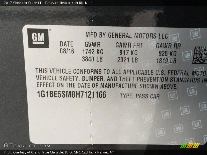 Tungsten Metallic / Jet Black 2017 Chevrolet Cruze LT