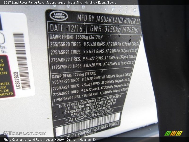 Indus Silver Metallic / Ebony/Ebony 2017 Land Rover Range Rover Supercharged