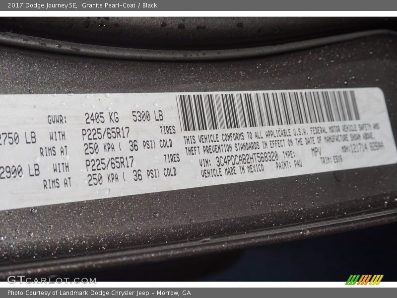 Granite Pearl-Coat / Black 2017 Dodge Journey SE