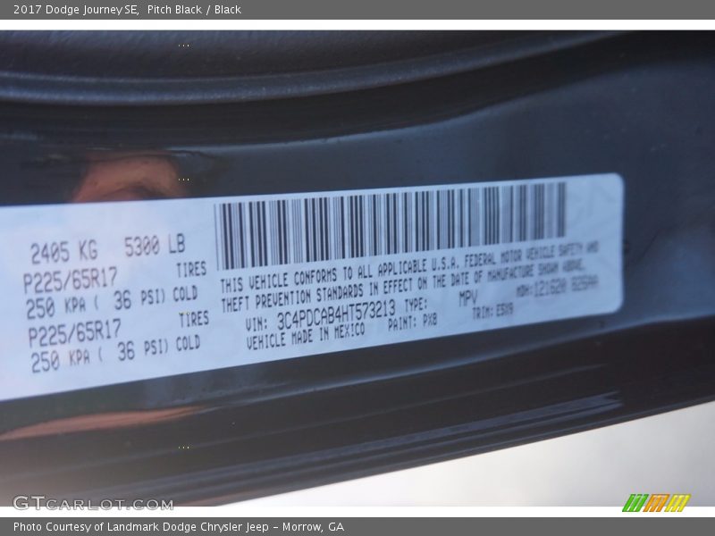 Pitch Black / Black 2017 Dodge Journey SE