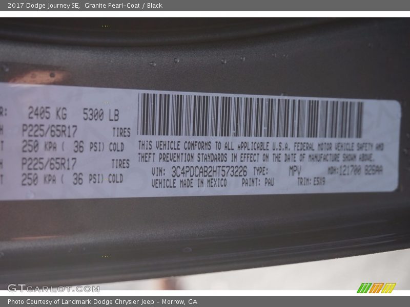 Granite Pearl-Coat / Black 2017 Dodge Journey SE