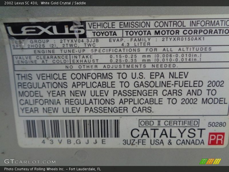 White Gold Crystal / Saddle 2002 Lexus SC 430